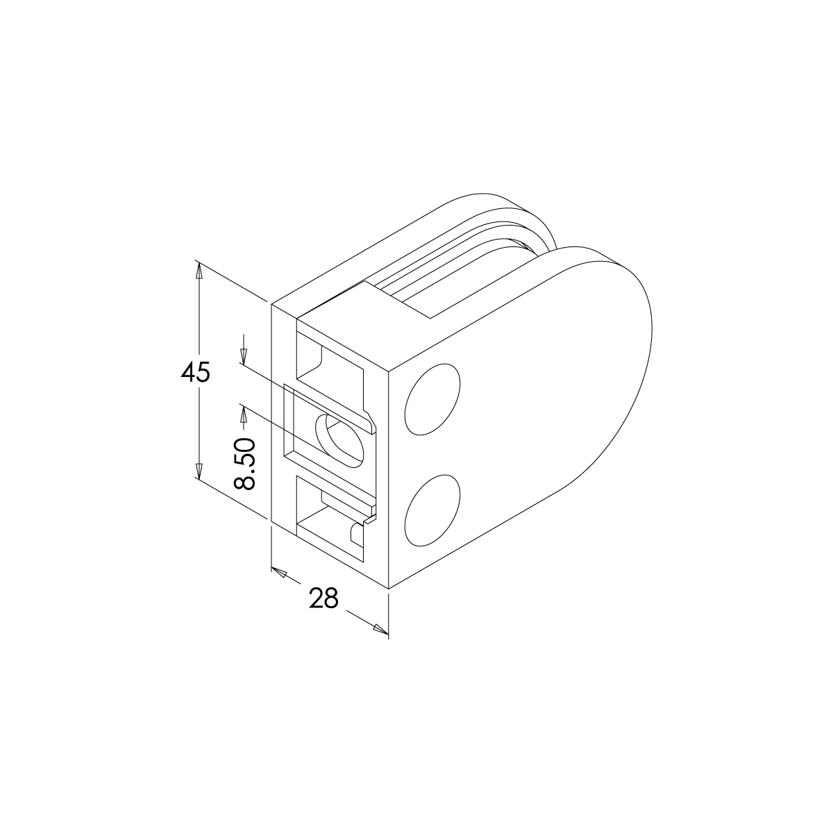 Flat Back Glass Clamp Spec Drawing