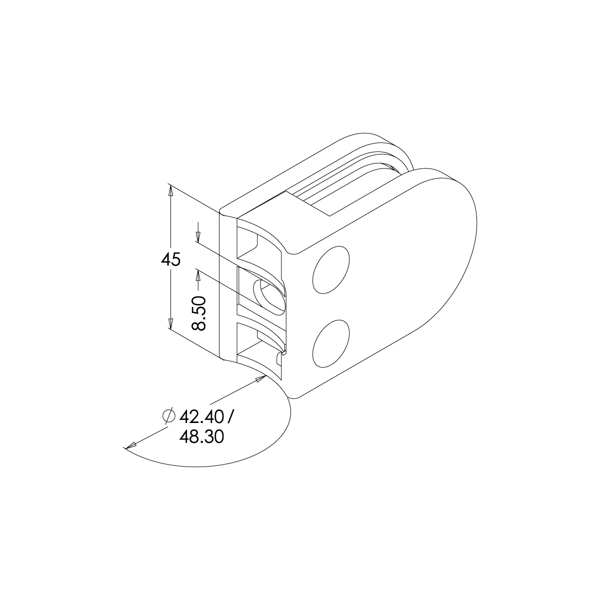 Round Back Glass Clamp Spec Drawing