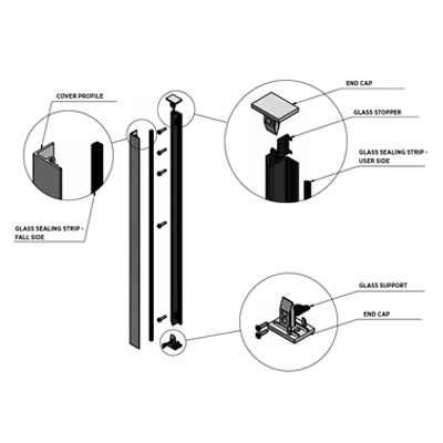 Exploded Technical Drawing for Top Fix Sky Force Juliet Balcony Kit