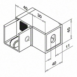 Technical Drawing for MOD 6508 Grade 316 Brushed Satin Stainless Steel Bracket for Ø 40mm x 40mm Top & Bottom Rail Juliet Balcony