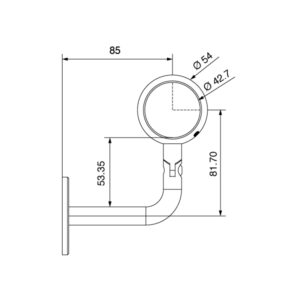 Technical Drawing of Stainless Steel Adjustable Hooped Handrail Bracket for Wall Mounting