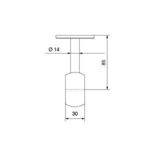 Technical Drawing of Stainless Steel Adjustable Hooped Handrail Bracket for Wall Mounting