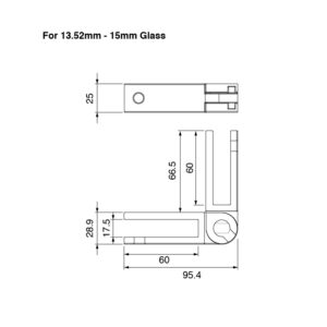 Technical Drawing for Duplex Stainless Steel Adjustable Glass Stiffener, 13.52 - 15mm Glass