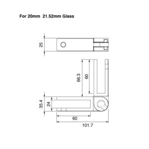 Technical Drawing for Duplex Stainless Steel Adjustable Glass Stiffener, 20-21.52mm Glass