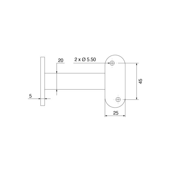Technical Drawing for Stainless Steel Square Handrail Bracket