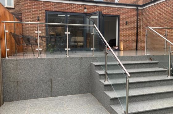 post and rail on patio and patio stairs